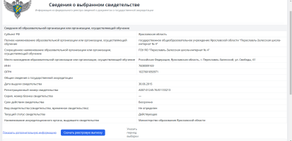 Информация из федерального реестра сведений о документах о государственной аккредитации